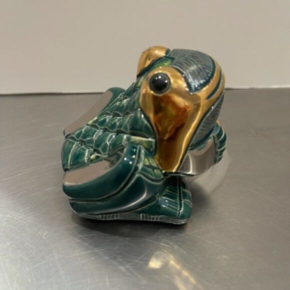 VINTAGE DeRosa ARTESANIA RINCONADA FROG figurine statue #713 GOLD/GREEN URUGUAY - Picture 4 of 8